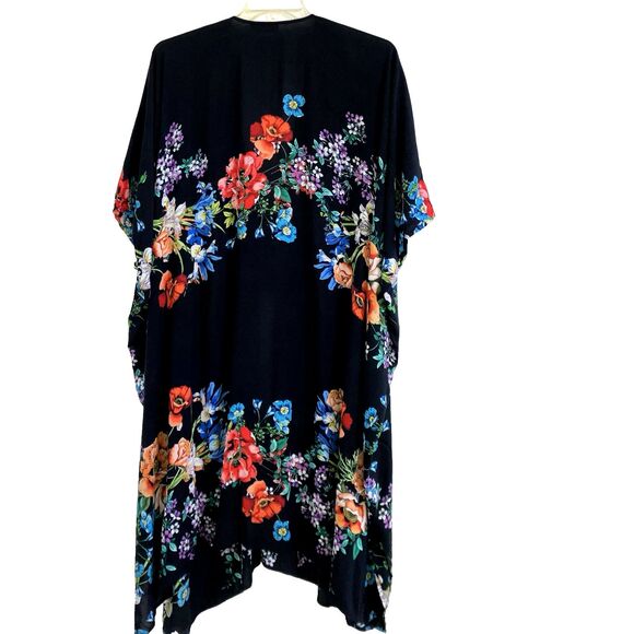 JOHNNY WAS sz L / XL Floral Colorful Long Tunic Kaftan Kimono Duster Top Jacket - Picture 4 of 6